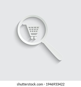 icono de carro de compras de papel (Vector) con icono de búsqueda
