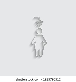 paper shower icon. woman taking or having a shower