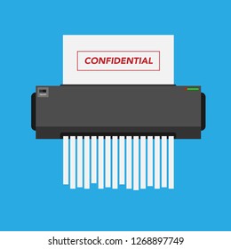 paper shredder confidential icon and private document office information protection. flat vector illustration