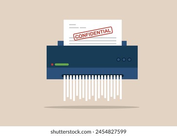 Paper shredder confidential and private document office information protection. Flat modern vector illustration.