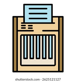 Ícone da trituradora de papel. Contorno de papel shredder vetor ícone cor plana isolado
