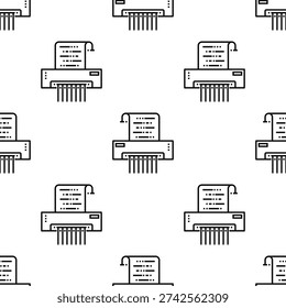 Paper Shredder Icon Seamless Pattern, Mechanical Secure Document Cutter To Stripe Or Small Pieces Vector Art Illustration