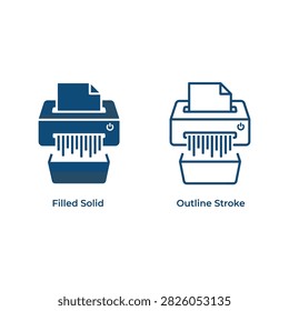 Paper Shredder Icon Set: Solid Fill and Outline Stroke for Document Destruction and Data Security