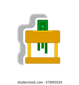 Paper Shredding Machine Vector illustration in paper sticker style of financial voucher destruction