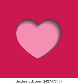 Paper side shadow showing rose heart on red cut bachground vector love card
