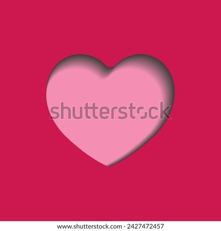 Paper side shadow showing rose heart on red cut bachground vector love card