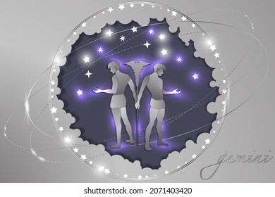 Paper sign of the Zodiac on a background of the starry sky. Abstract illustration. Astrological symbolism.