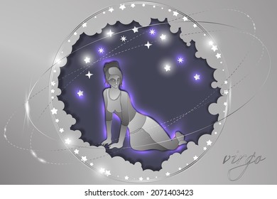Paper sign of the Zodiac on a background of the starry sky. Abstract illustration. Astrological symbolism.