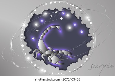 Paper sign of the Zodiac on a background of the starry sky. Abstract illustration. Astrological symbolism.