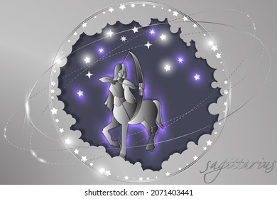 Paper sign of the Zodiac on a background of the starry sky. Abstract illustration. Astrological symbolism.