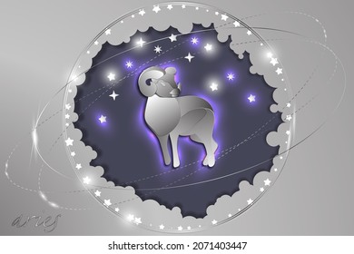 Paper sign of the Zodiac on a background of the starry sky. Abstract illustration. Astrological symbolism.