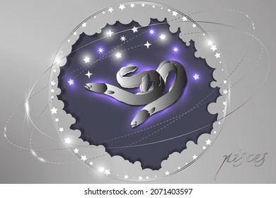 Paper sign of the Zodiac on a background of the starry sky. Abstract illustration. Astrological symbolism.