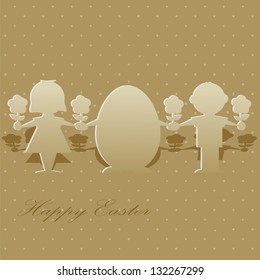 Paper silhouettes of children and Easter eggs for greeting card