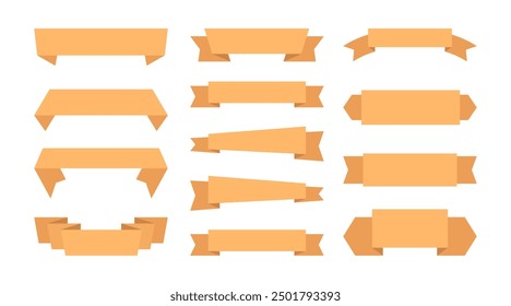 Paper or silk ribbons and banners for copy space, different shape strips collection. Vector isolated labels for announcement and advertisement, celebration or ceremony or special occasion or events