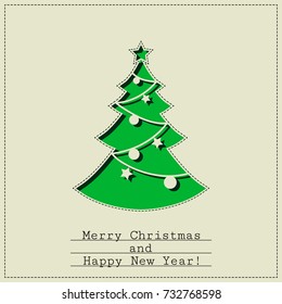 Paper Simple Handmade Christmas Tree Retro Background.