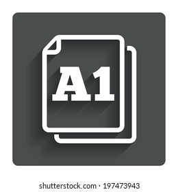 Paper size A1 standard icon. File document symbol. Gray flat button with shadow. Modern UI website navigation. Vector