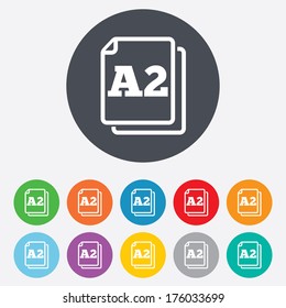 Paper size A2 standard icon. File document symbol. Round colourful 11 buttons. Vector
