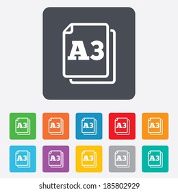Paper size A3 standard icon. File document symbol. Rounded squares 11 buttons. Vector