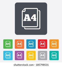 Paper size A4 standard icon. File document symbol. Rounded squares 11 buttons. Vector