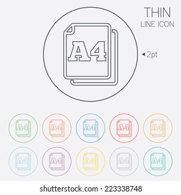 Paper size A4 standard icon. File document symbol. Thin line circle web icons with outline. Vector