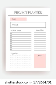 Paper Size A4 Vector Planner Template. Blank Printable Vertical Notebook Page. Business Organizer. Calendar Daily, Weekly, Monthly, Yearly, Habit Tracker, Project, Notes, Goals. Week Starts On Monday