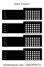 Paper size A4 Vector Planner Templates Set. Blank Vertical Notebook Page. Business Organizer.Calendar Daily, Weekly, Monthly, Yearly, Habit Tracker, Project, Notes, Goals. Week Starts on Monday