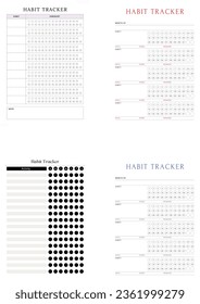 Paper size A4 Vector Planner Templates Set. Blank Vertical Notebook Page. Business Organizer.Calendar Daily, Weekly, Monthly, Yearly, Habit Tracker, Project, Notes, Goals. Week Starts on Monday