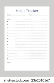 Paper size A4 Vector Planner Templates Set. Blank Vertical Notebook Page. Business Organizer.Calendar Daily, Weekly, Monthly, Yearly, Habit Tracker, Project, Notes, Goals. Week Starts on Monday