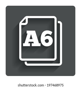 Paper size A6 standard icon. File document symbol. Gray flat button with shadow. Modern UI website navigation. Vector