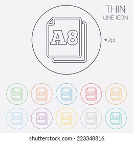 Paper size A8 standard icon. File document symbol. Thin line circle web icons with outline. Vector
