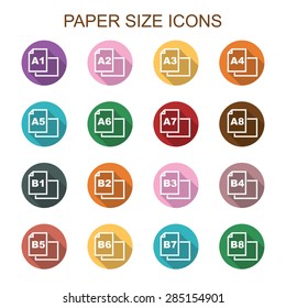paper size long shadow icons, flat vector symbols