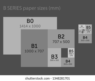Paper sizes format comparison of series B, range from B0 to B10, vector graphics