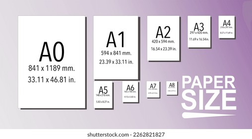 Paper sizes guide vectors a1 a2 a3 a4 a5 a6 a7 a8 a9 a10 work sheets format handdraw graphic isolated illustrations 