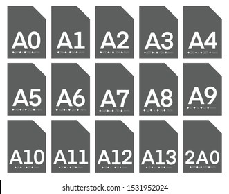 Paper Sizes, Paper Sheet Formats. A0, A1, A2, A3, A4, A5, A6, A7, A8, A9, A10, A11, A12, A13, 2AO
