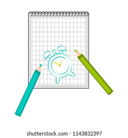 Paper with a skech of an alarm clock