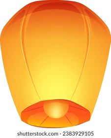 Paper sky lantern with fire inside. Vector illustration of decor for Diwali Festival, Chinese New Year, Loi Kratong Day