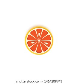 The paper is sliced with cut grapefruit citrus, an excellent design for any purpose. Summer, sweet pomelo juicy food. Vector card 3d illustration. Tropical papercraft layers fruit.