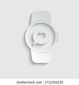 paper smart watch icon with  heart sign black vector icon 