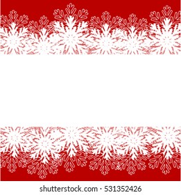 Paper snowflake border on red. The card with Happy New Year  and Christmas.Vector image.