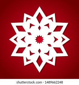 Paper snowflake on red background. Vector illustration.