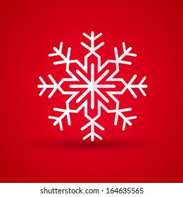 Paper snowflake on red background postcard or banner template