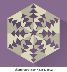 Paper snowflake with star and christmas tree. Purple background