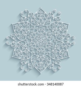 Copo de nieve de papel, encaje veloz vectorial doily, decoración de invierno, eps10