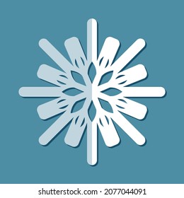 Paper snowflake. Vector 3d snowflake isolated on blue background.