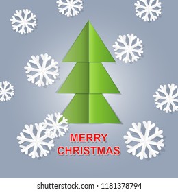 Paper snowflakes and Christmas tree, vector