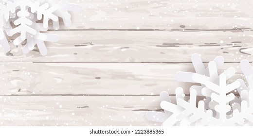 Paper snowflakes over wood background, christmas illustration