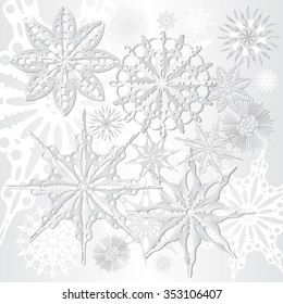 Paper snowflakes set. Background for winter and christmas theme. Vector illustration. 