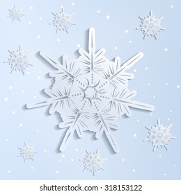 Paper snowflakes winter background. Realistic snowflakes on a light blue background vector