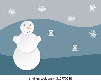 Paper snowman background with retro landscape