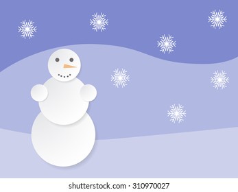 Paper snowman background with retro landscape